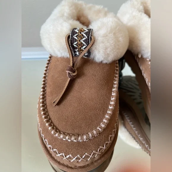 UGG Tasman Alpine Suede Fur Collar Leather Knot Slipper Clogs - Size 9 - Picture 5 of 14